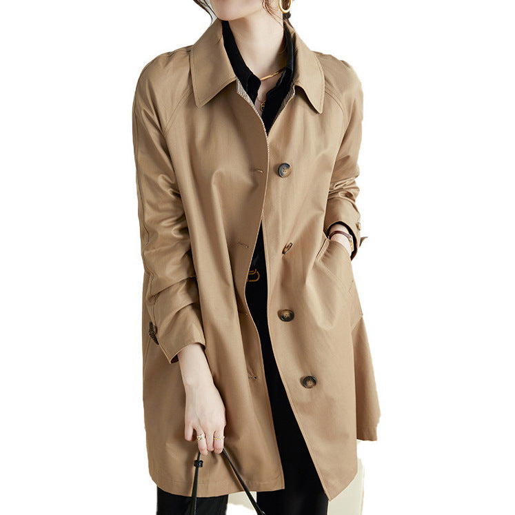 Damen Modische Trenchjacke mit stilvollem Kragen und praktischen Taschen Shop Nory