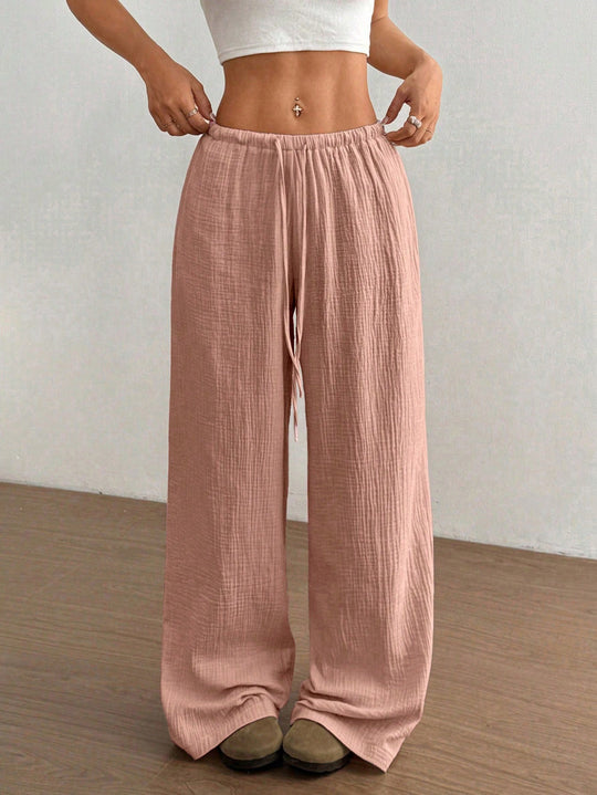 Damen Weite Baumwoll-Gauze-Hose mit hohem Bund, Gummizug und Kordelzug Shop Nory
