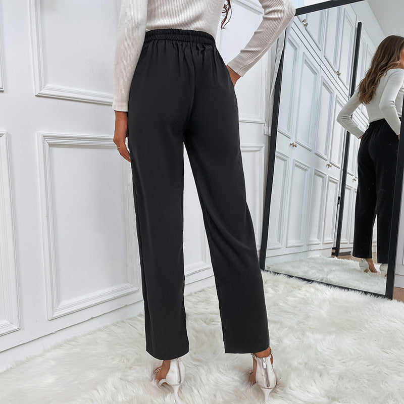 Damen Hochtaillierte Bundfalten-Hose mit dekorativer Knopfleiste und geradem Bein Shop Nory