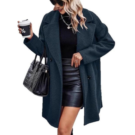 Damen Oversize Teddy-Mantel mit Reverskragen und Double-Breasted-Schnitt Shop Nory