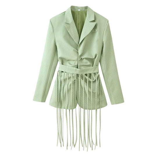 Damen Taillierter Blazer mit Fransen‑Detail und Nadelstreifen Shop Nory
