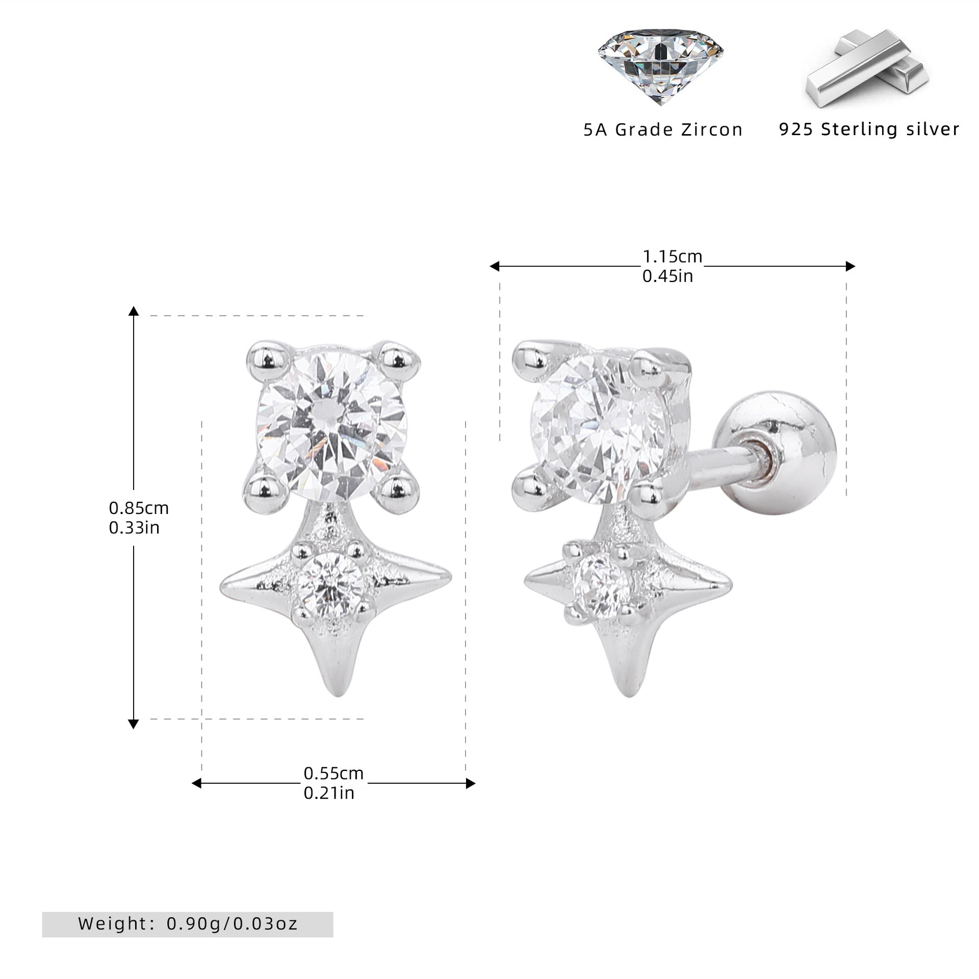 Damen Ohrstecker im funkelnden Sternendesign aus 925 Sterling Silber Shop Nory
