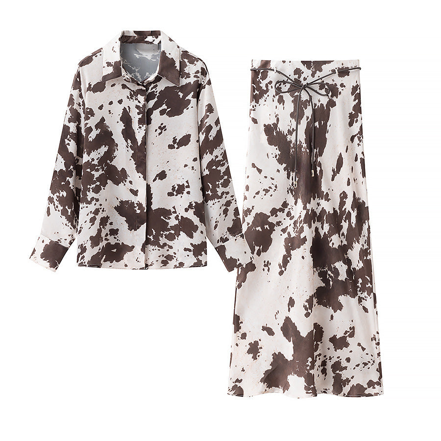 Damen Maxirock mit Kuhfleckenmuster, A‑Linie und feinem Taillenband Shop Nory