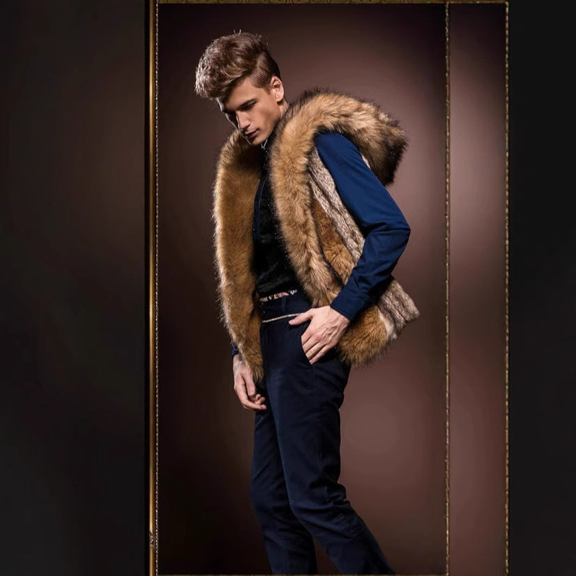 Herren Elegante Kunstpelz-Weste mit tiefem Kragen und luxuriösem Design