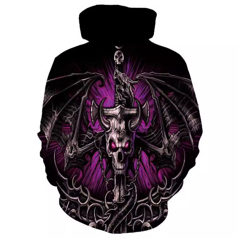 Herren Kapuzenpullover mit fotorealistischem 3D-Skull-Print, Kronen- & Kettenmotiv Shop Nory