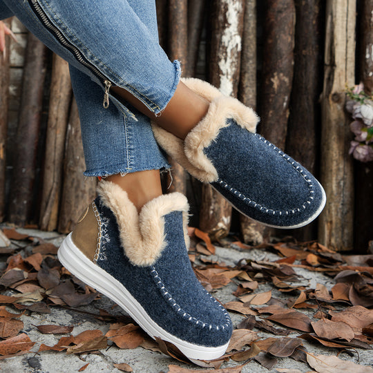 Damen Gefütterte Wollfilz-Hausschuh-Boots mit Kunstfellkragen Shop Nory