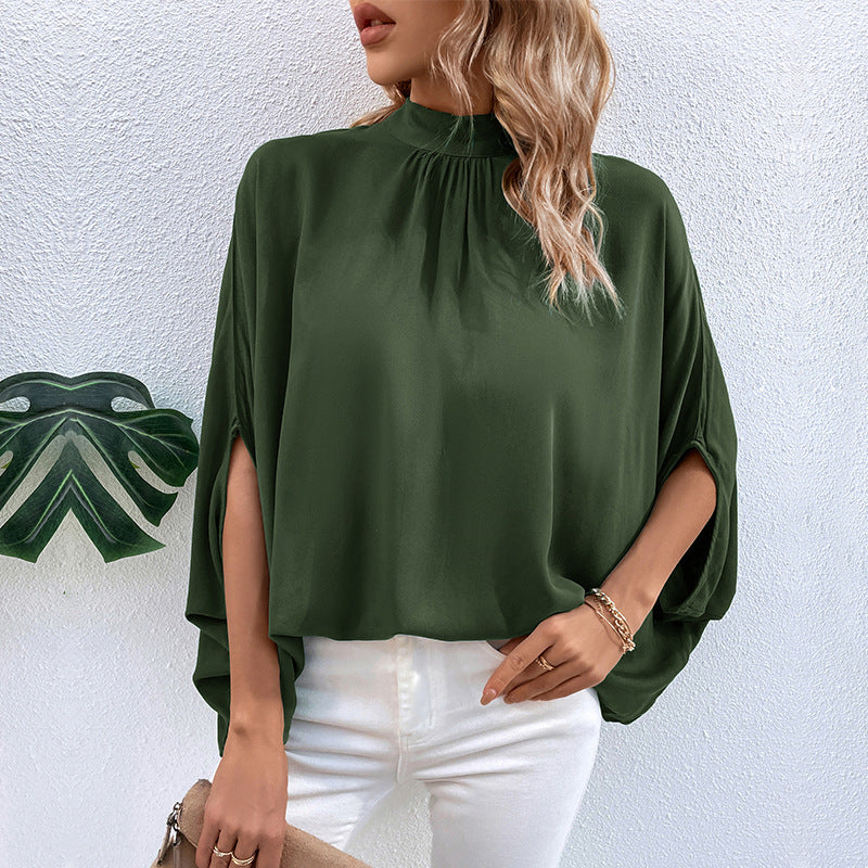 Damen Bluse mit Stehkragen und seitlichen Schlitzen