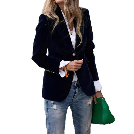 Damen Eleganter taillierter Samtblazer mit Notch-Revers und Single-Button Shop Nory