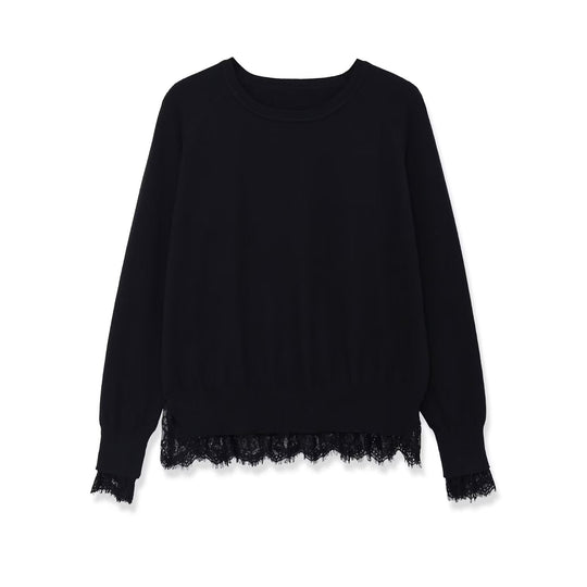 Damen Sweatshirt mit Spitzenbesatz und Rundhalsausschnitt Shop Nory