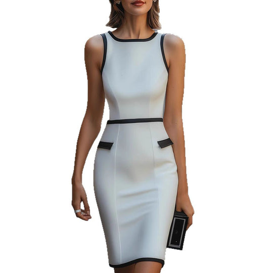 Damen Figurbetontes Businesskleid mit Kontrastdetails und schmalen Trägern