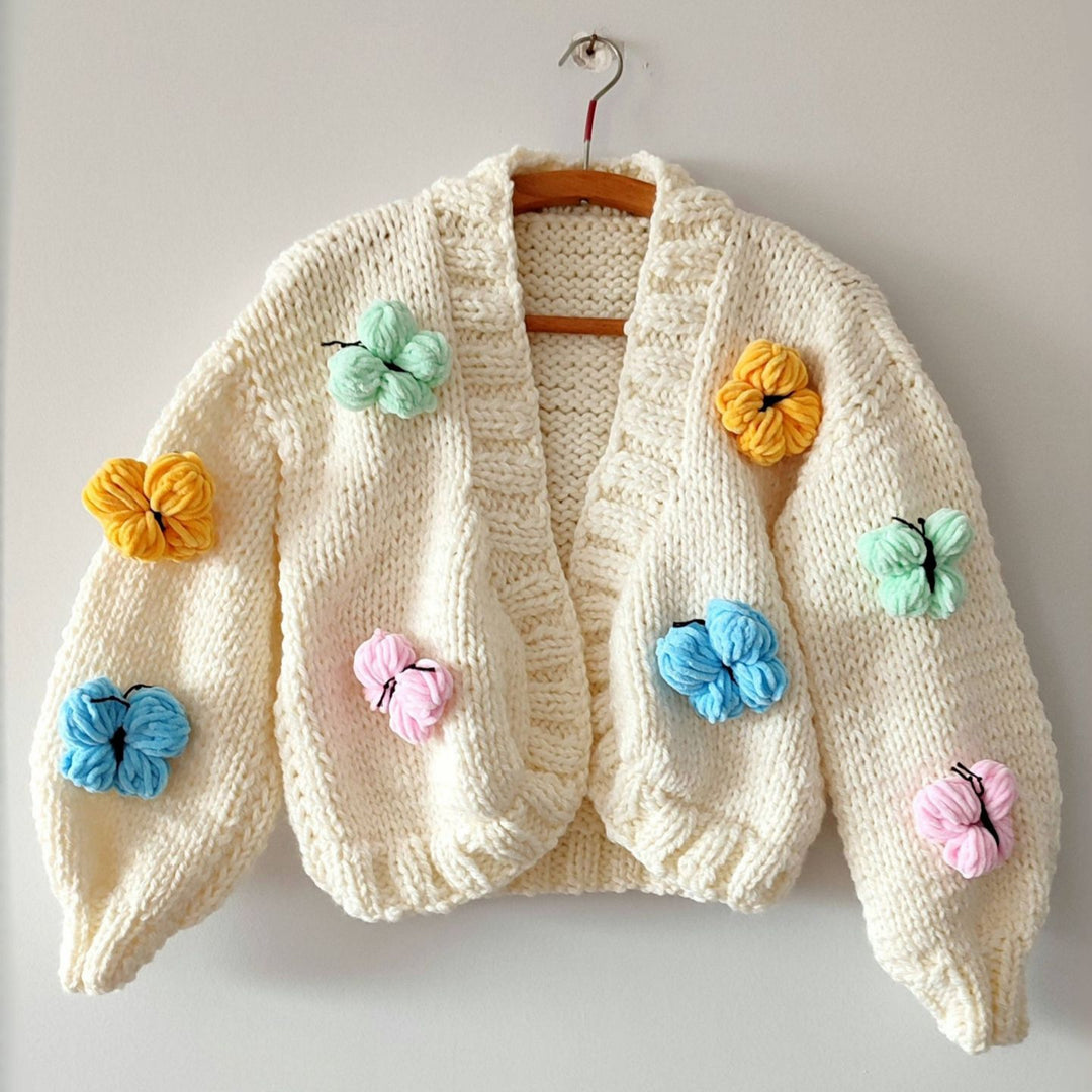 Damen Modische Strickjacke mit Blumendekor