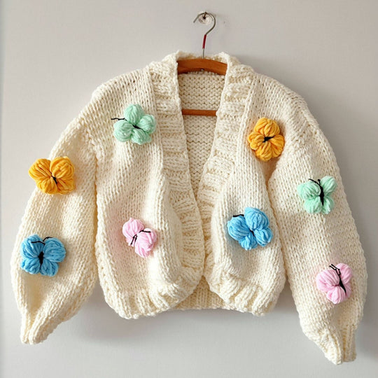 Damen Modische Strickjacke mit Blumendekor