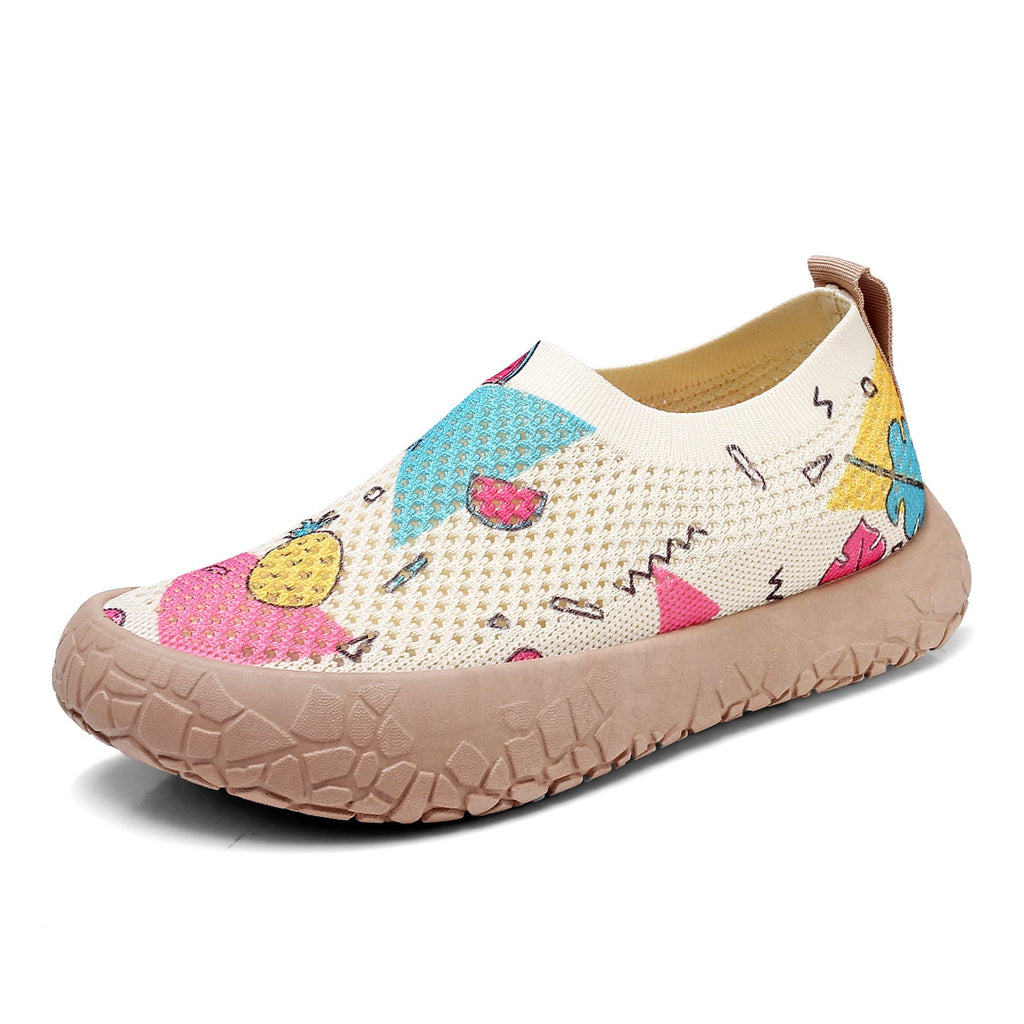 Damen Slip-On Freizeit-Schuhe mit Blumenmuster und rutschfester Sohle