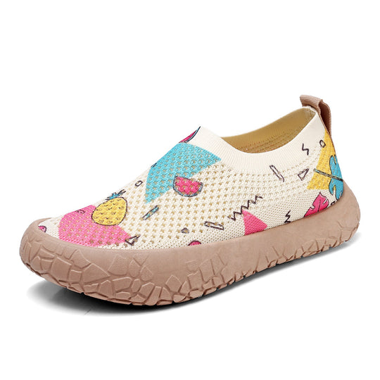 Damen Slip-On Freizeit-Schuhe mit Blumenmuster und rutschfester Sohle