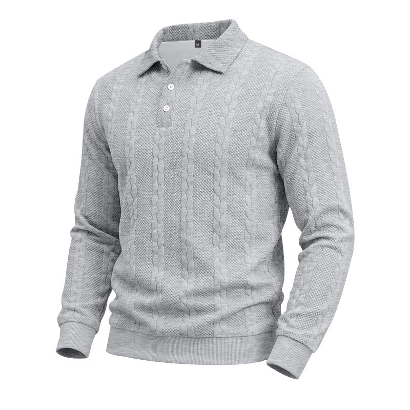 Herren Gestricktes Polo-Sweatshirt mit Zopfstrickmuster und Knopfleiste Shop Nory