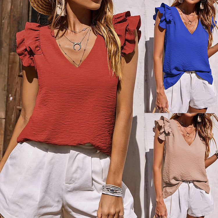 Damen Bluse mit Rüschendetails und V-Ausschnitt