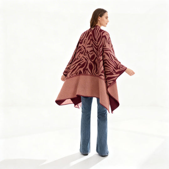 Damen Oversize-Jacquardponcho im Cape‑Stil mit offenem Fall und Ziernaht Shop Nory