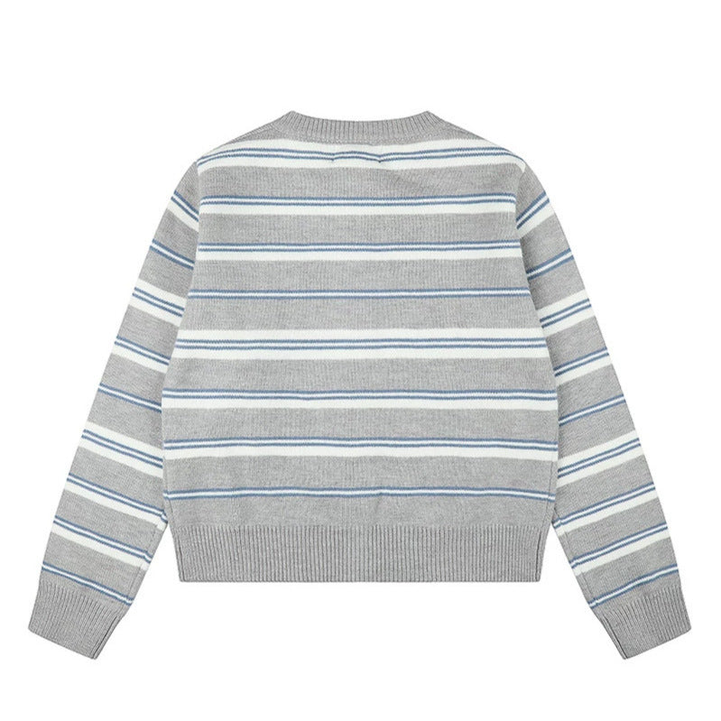 Damen Gestreifte Strick-Cardigan mit Knopfleiste und Stern-Applikationen Shop Nory