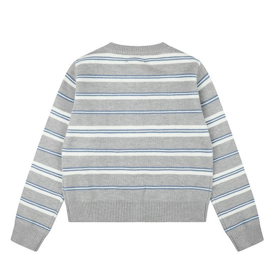 Damen Gestreifte Strick-Cardigan mit Knopfleiste und Stern-Applikationen Shop Nory