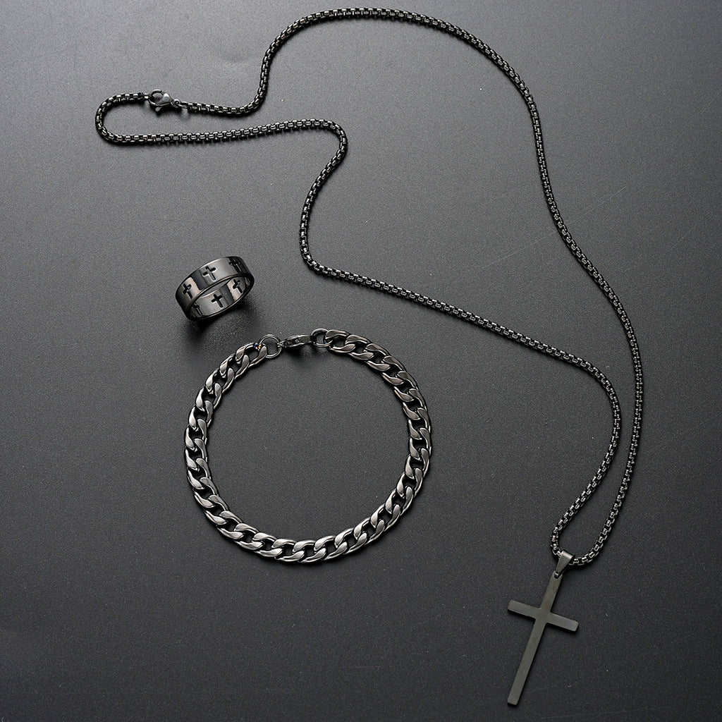 Herren Schmuckset aus robustem Edelstahl mit einzigartigem Kreuzanhänger und stilvollen Details Shop Nory