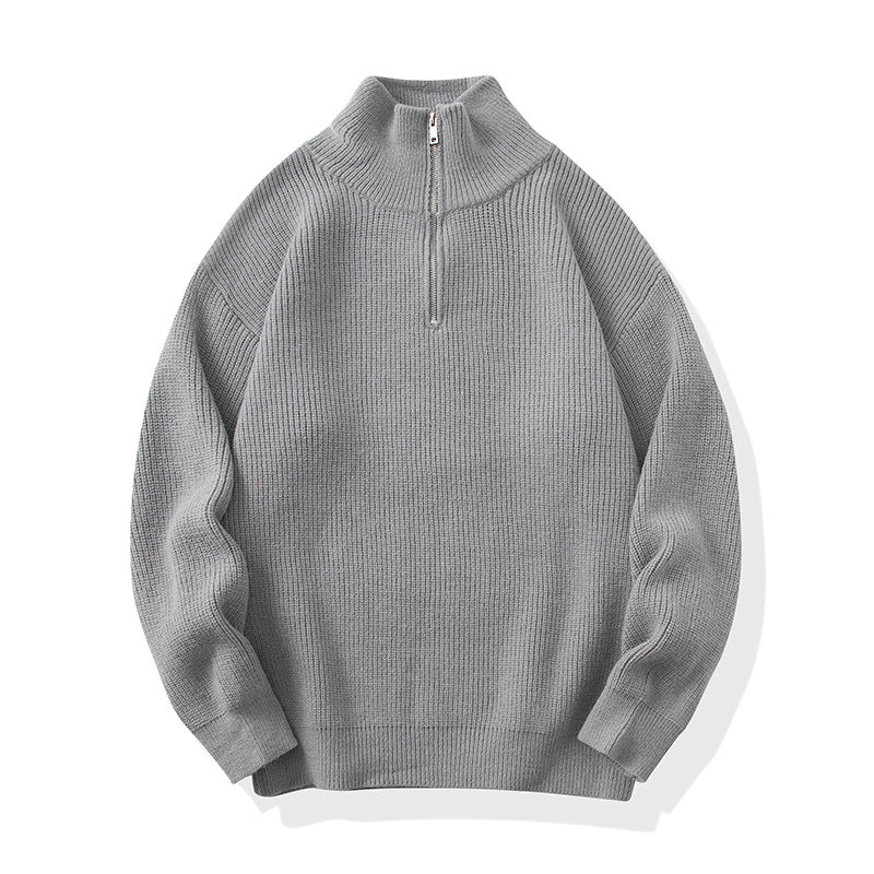 Unisex Lockerer Strukturstrick-Halbzippullover mit hohem Kragen Shop Nory