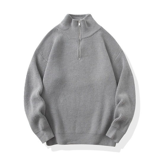 Unisex Lockerer Strukturstrick-Halbzippullover mit hohem Kragen Shop Nory
