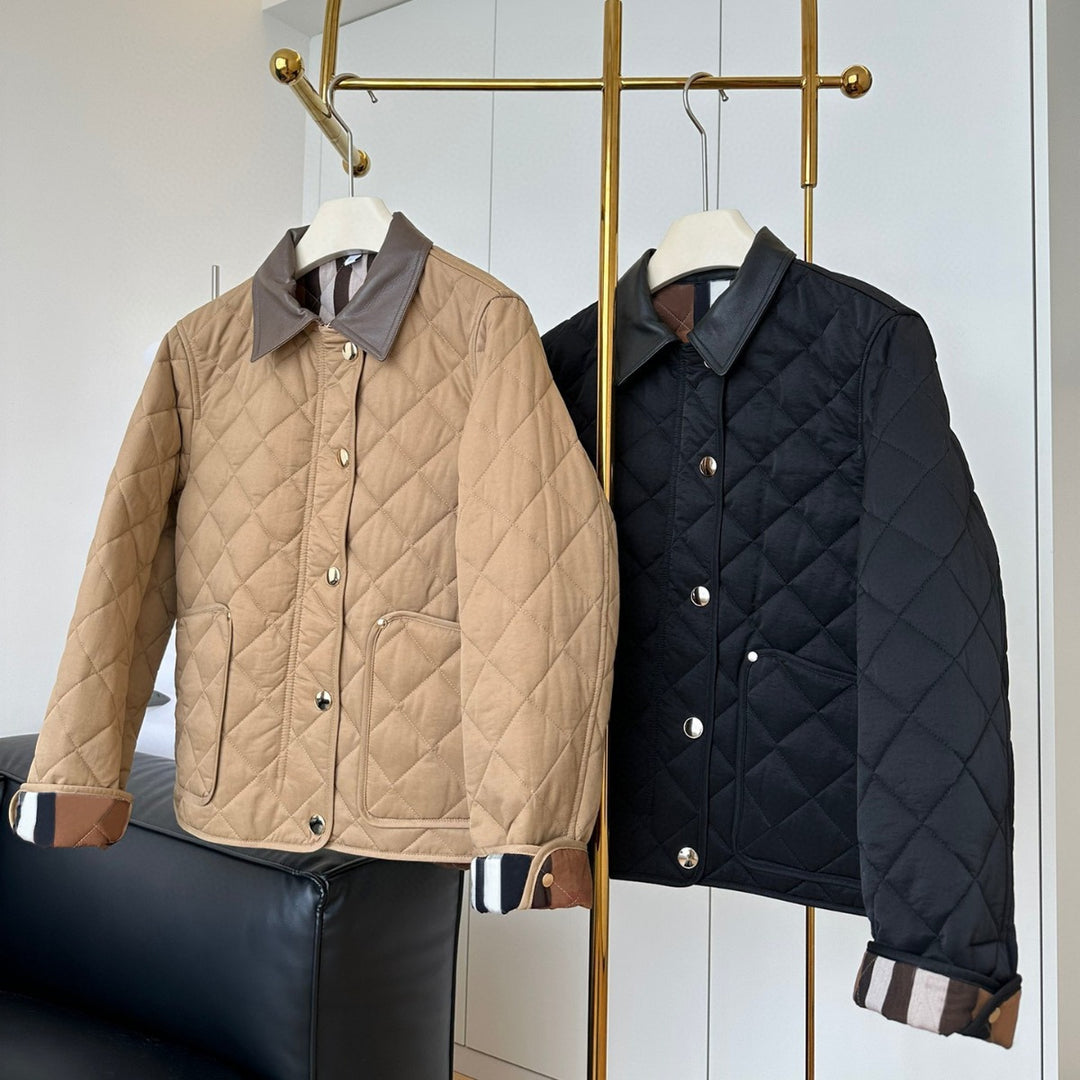 Damen Modische Steppjacke mit eleganter Lederkragen Shop Nory