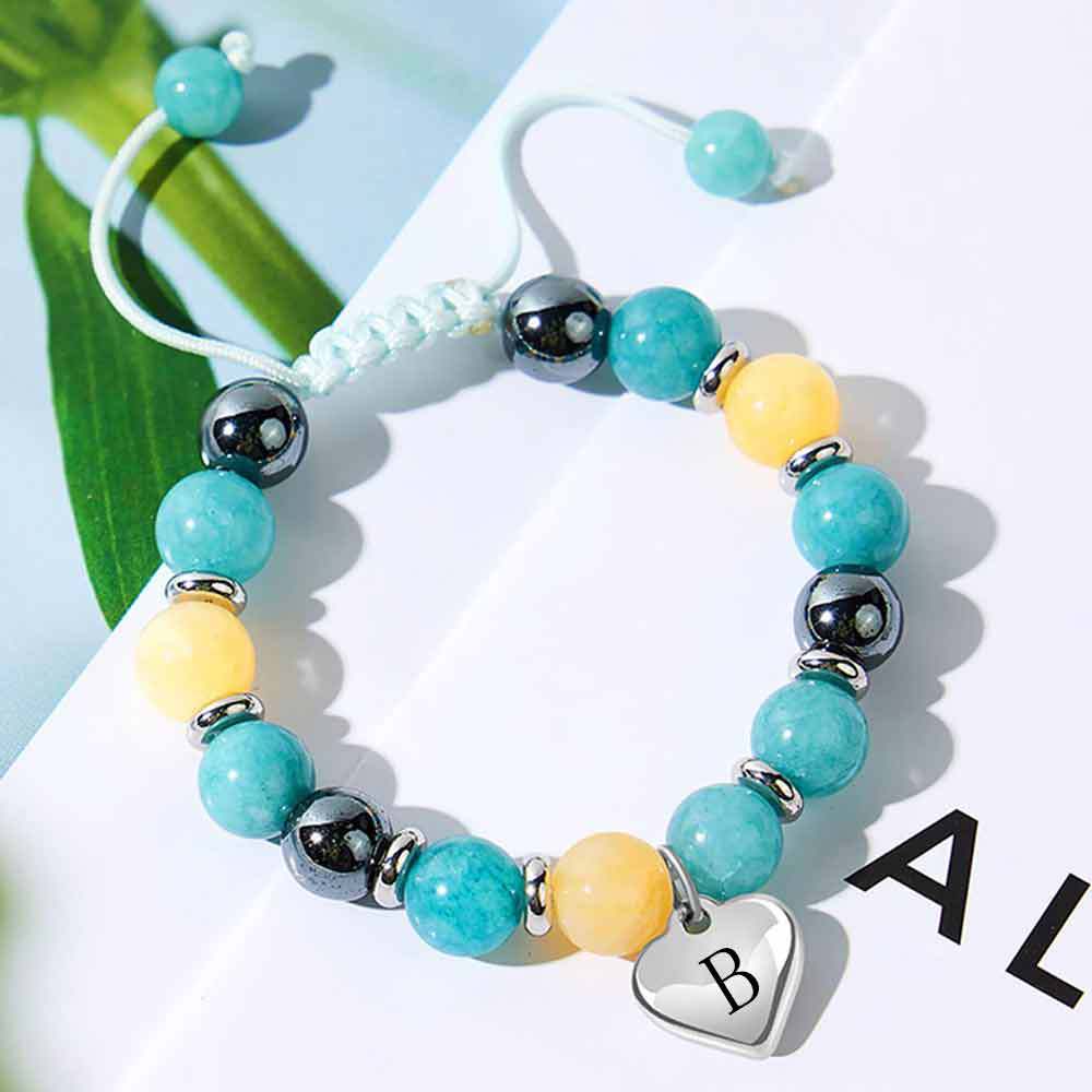 Damen Armband mit personalisiertem Herzanhänger und bunten Halbedelsteinen Shop Nory
