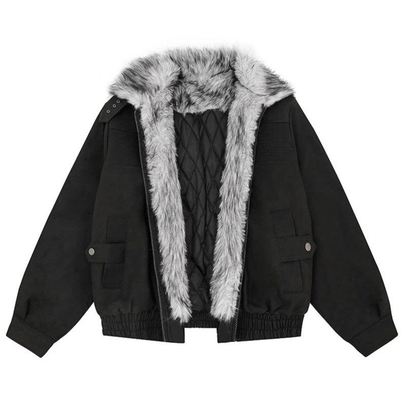 Damen Oversize-Bomberjacke mit Kunstfellkragen und elastischem Saum Shop Nory