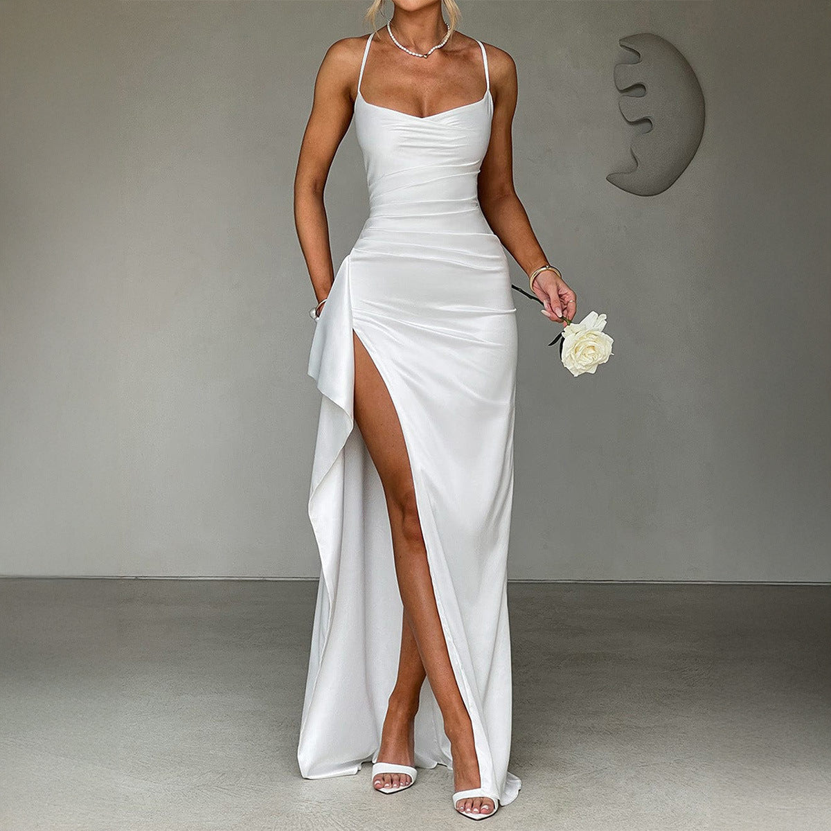 Damen Elegantes Wickelkleid mit hohem Schlitz und verführerischen Spaghettiträgern