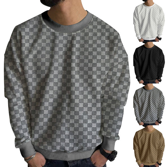 Herren Strukturiertes Baumwoll-Sweatshirt mit Karo-Prägung und Rundhalsausschnitt Shop Nory