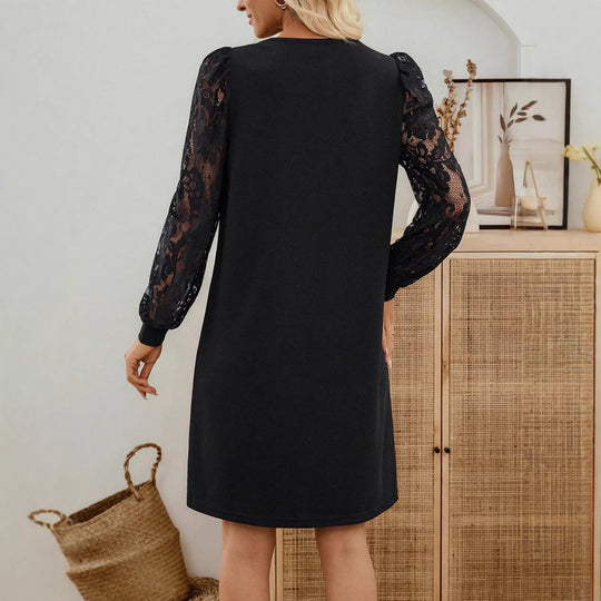 Damen Shiftkleid mit transparenten Spitzenärmeln und leicht taillierter A‑Linie Shop Nory