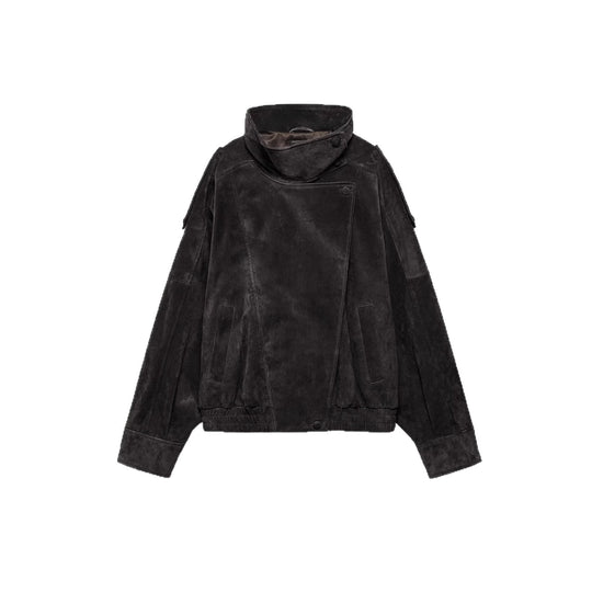 Damen Lässige Wildlederjacke mit hohem Kragen