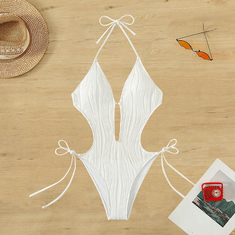 Damen Einteiler Badeanzug mit Raffinierten Cut-Out Details