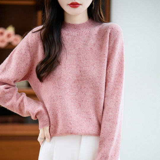 Damen Mélange-Feinstrickpullover mit kurzem Stehkragen und lockerer Silhouette Shop Nory