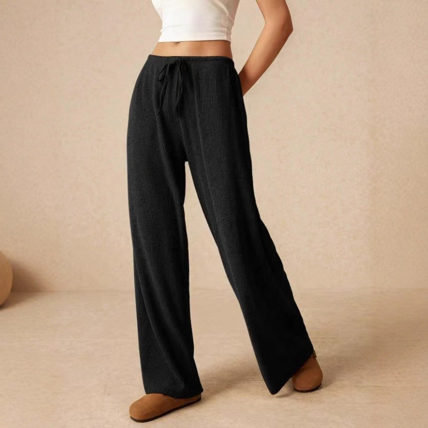 Damen weite Baumwoll-Haremshose mit hoher Taille und praktischem Kordelzug