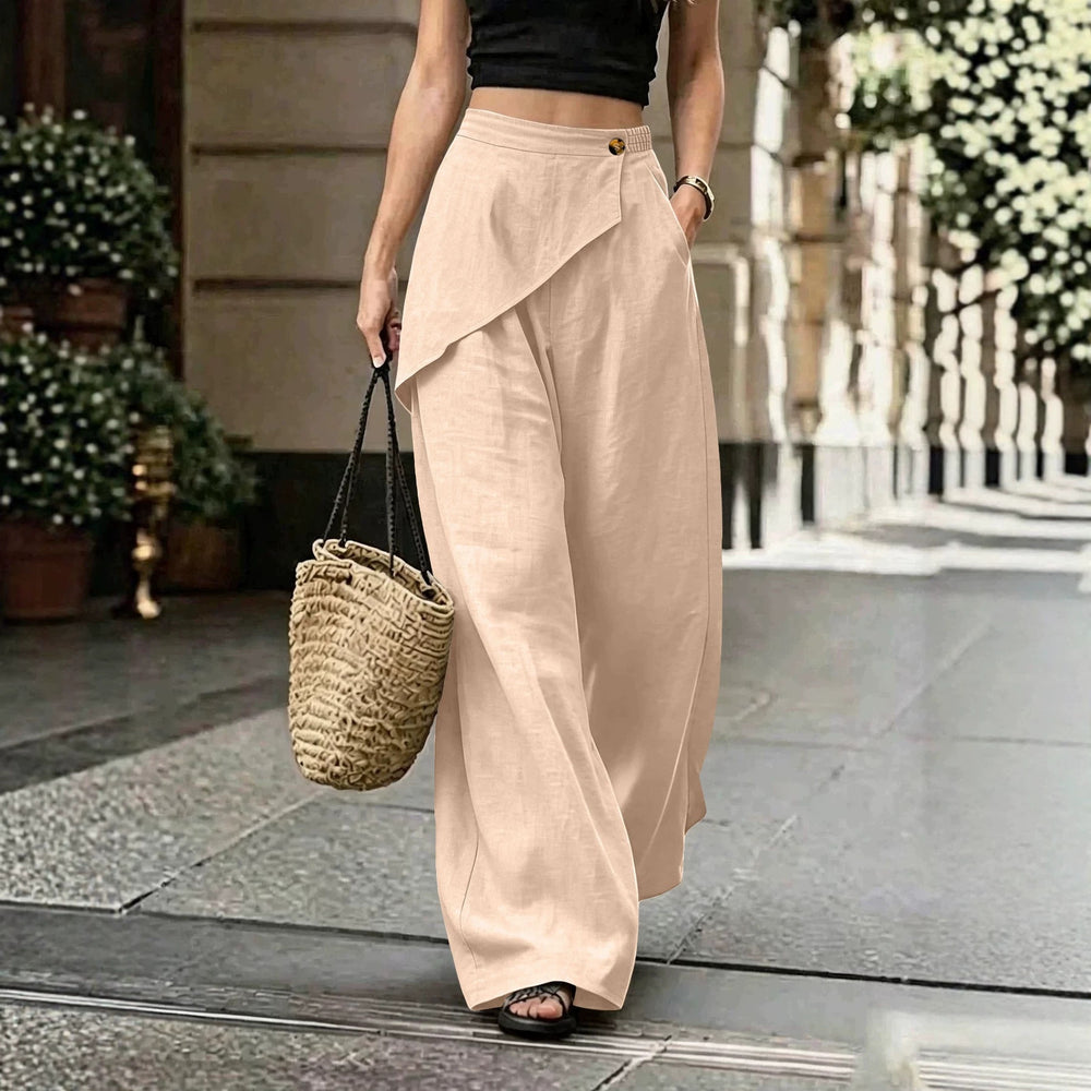 Damen Leichte Leinenhose mit Wickel-Front und weitem Bein Shop Nory