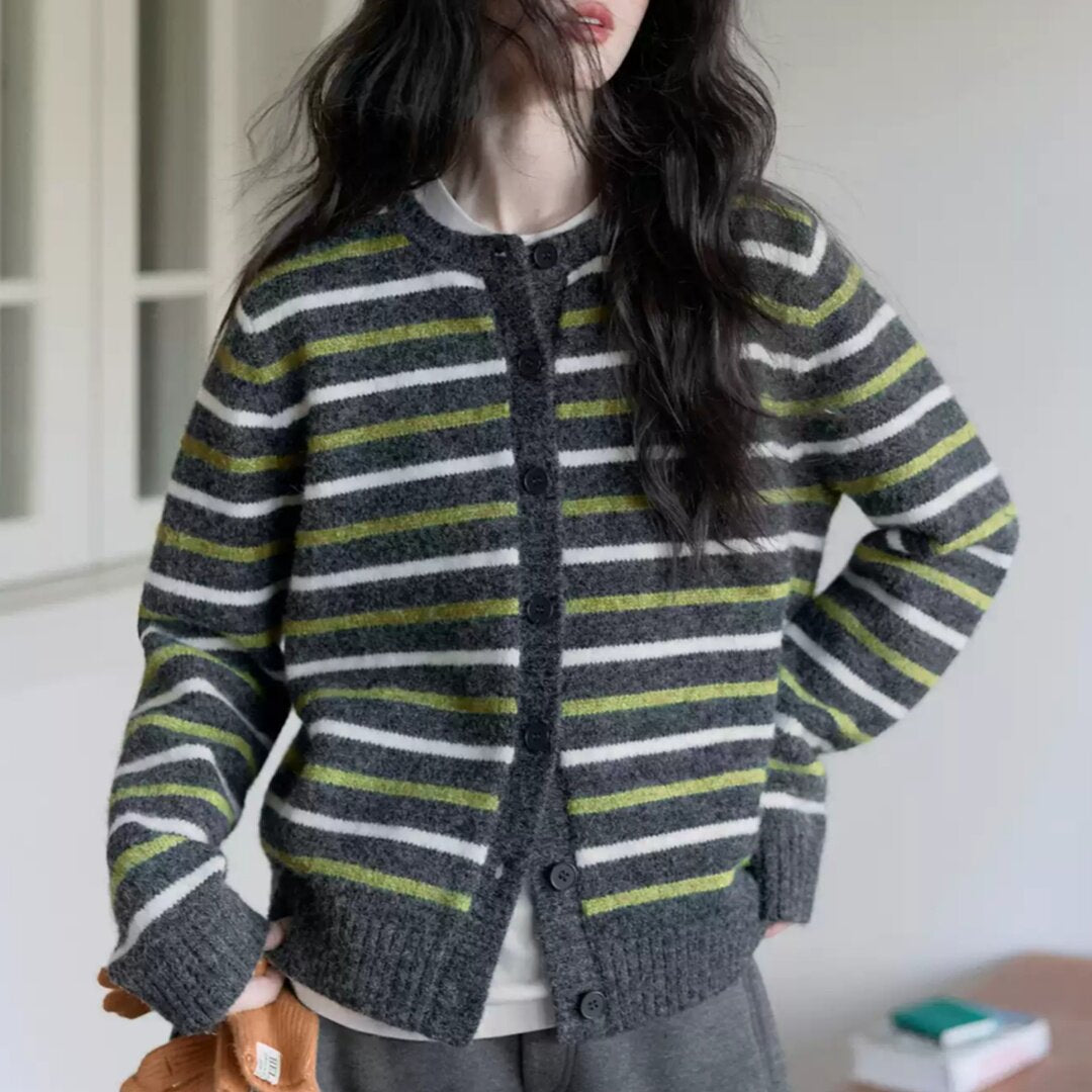 Damen Verspielte Strickjacke mit Streifen Shop Nory
