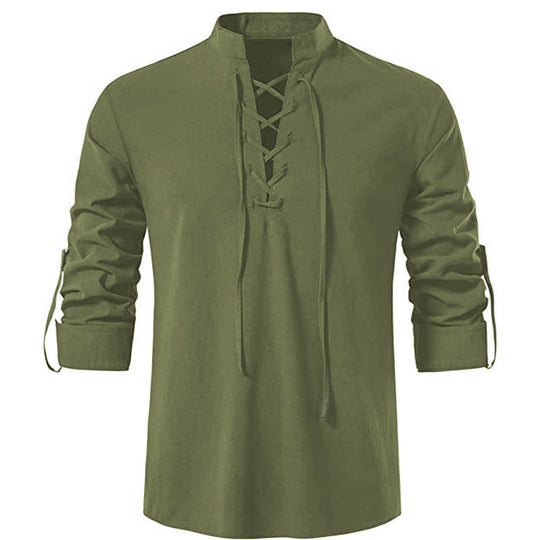 Herren lässiges Langarmhemd mit modernem Schnürdesign und hochqualitativer Baumwolle