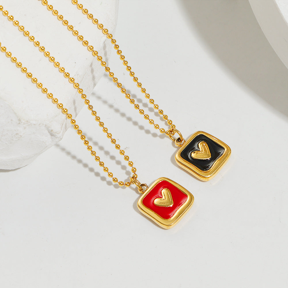 Frauen Quadratische Anhängerhalskette mit Herzdesign Shop Nory