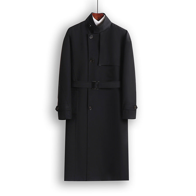 Herren Langgeschnittener Minimalistischer Trenchcoat mit Schalkragen und verstellbaren Ärmelriemen Shop Nory