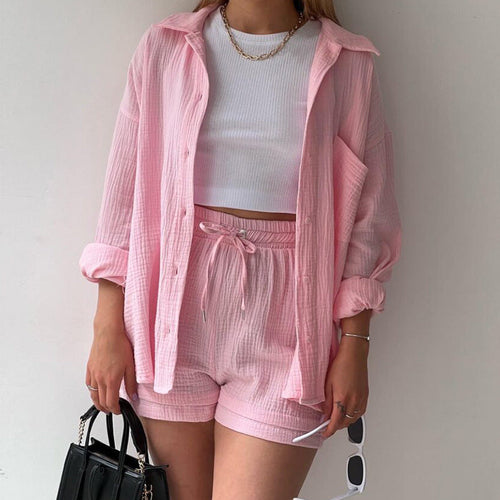 Damen lässiges Sommer-Set mit kurzärmliger Bluse und Shorts