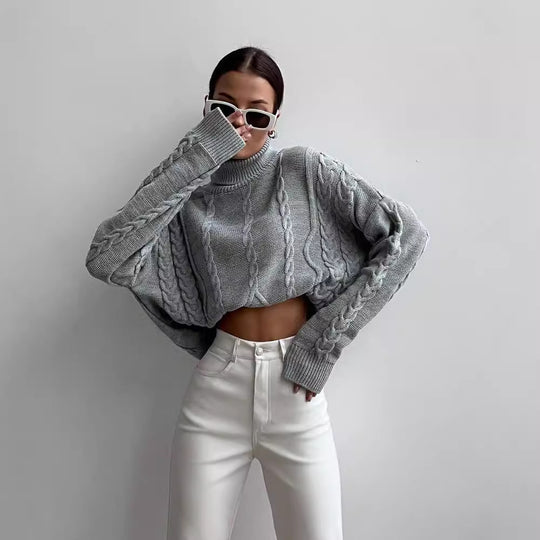 Damen Grobstrick-Rollkragenpullover mit Zopfstrick-Details Shop Nory