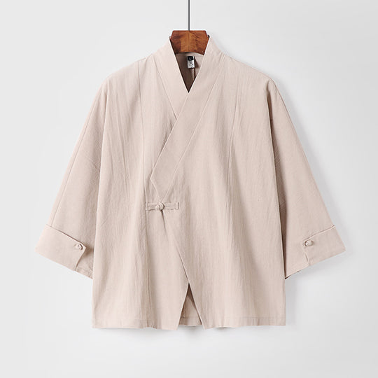 Herren Leinen-Kimono-Jacke mit traditionellem Knotenverschluss und mittel-langen Ärmeln Shop Nory