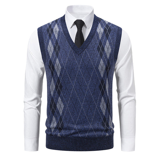 Herren eleganter V-Ausschnitt Pullunder im argyle Muster