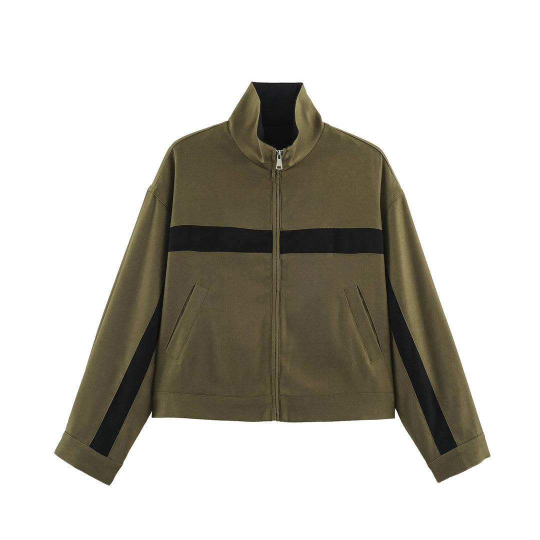 Damen Cropped Trackjacke mit Stehkragen, Reißverschluss und seitlichen Kontraststreifen Shop Nory