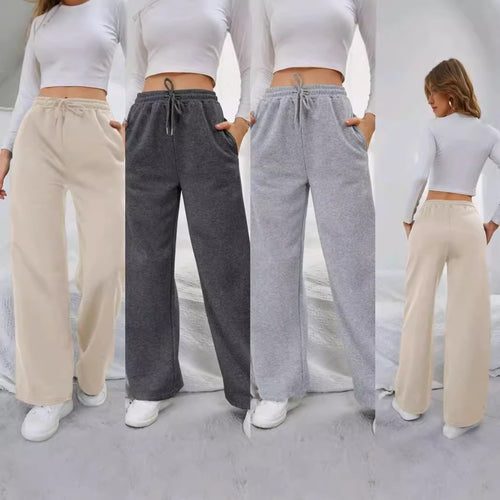 Damen nan High‑Waist Wide‑Leg Jogginghose mit elastischem Komfortbund, Kordelzug und tiefen Eingrifftaschen Shop Nory