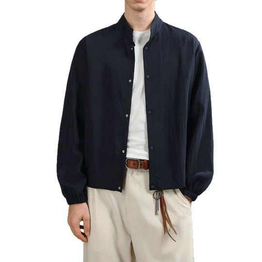 Herren Leichte Oversize Hemdjacke mit Stehkragen und Druckknopfverschluss Shop Nory