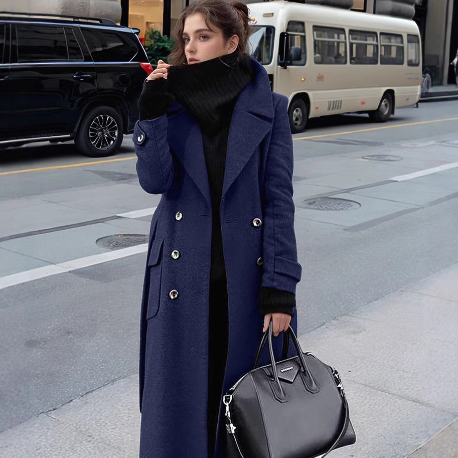 Damen nan eleganter Maxi-Wollmixmantel mit doppelreihiger Knopfleiste, weitem Reverskragen und aufgesetzten Taschenklappen Shop Nory