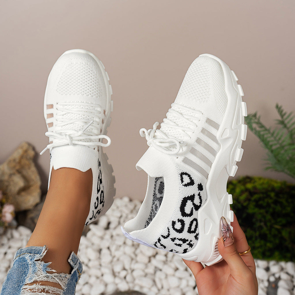 Damen Sportliche Sneakers mit atmungsaktivem Netzdesign und modischem Leopardenmuster Shopnory